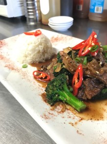 Beef and broccoli stir fry with oyster sauce and chilies